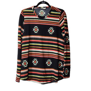 Mumu Mellow Womens Long Sleeve Top SZ Medium Black Red Aztec Tribal Southwestern